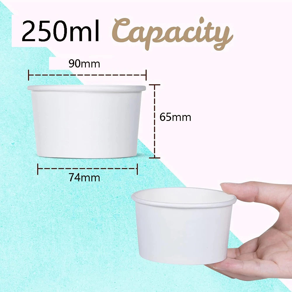 250ml Paper Ice Cream Cups Disposable Dessert Bowls for Hot or Cold Food Party Supplies Treat Cups for Sundae, Frozen Yogurt