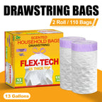 13 Gallon Lavender Scented Drawstring Trash Bags, Odor Neutralizing Household Garbage Bags, Flex-Tech 2X Reinforced Thick Top Ki