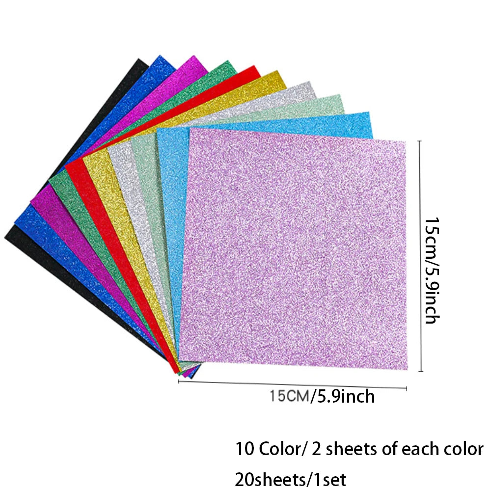 15*15cm Colorful Glitter Origami Kids Handmade Materials DIY Scrapbooking Folding Craft Paper Square Star Pattern Craft Decor