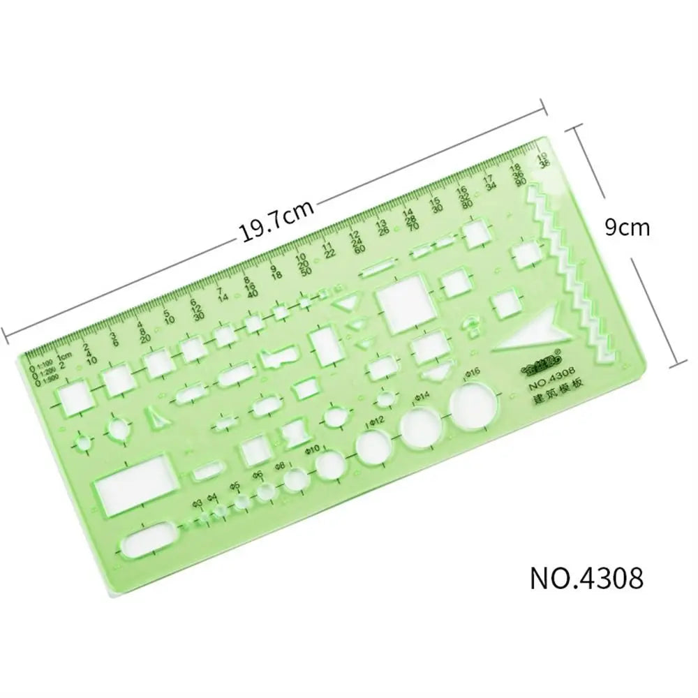 17 Styles Rulers Green Plastic Circles Geometric Template Ruler Stencil Measuring Tool Stationery Students Drawing Curve Ruler