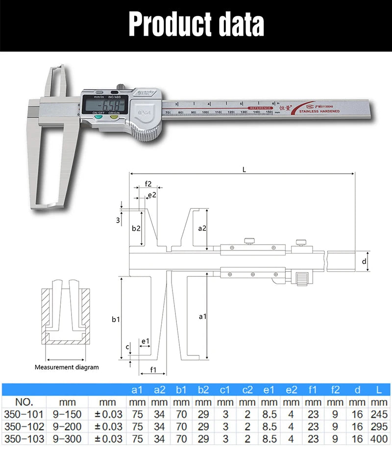 Double Internal Groove Digital Caliper 9-150mm Internal Groove Electronic Vernier Caliper Internal Hole Groove Diameter Caliper