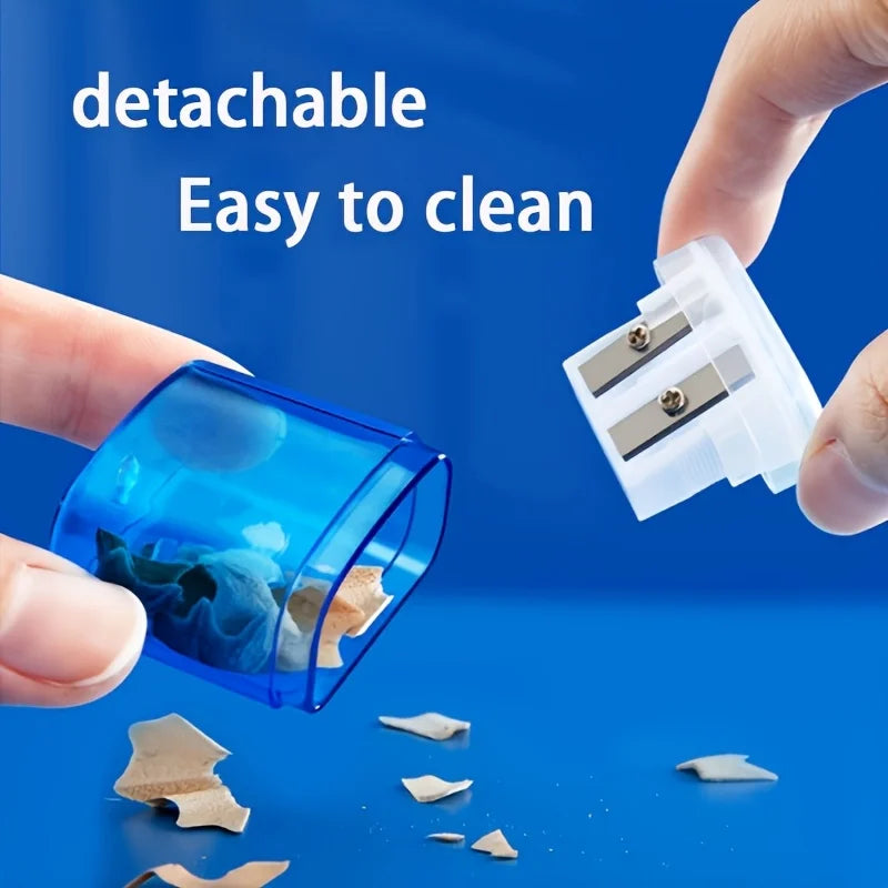 12pcs Pencil Sharpener, Large Barrel with Transparent Lid, Double Barrel with Lid Plastic Pencil Sharpener