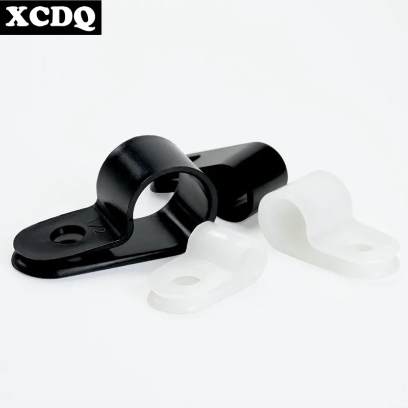 100pcs White R Shape Cable Clips Screw Fixing Nylon PA66 Plastic Desk Office Electric Wire Holder Fastener Management