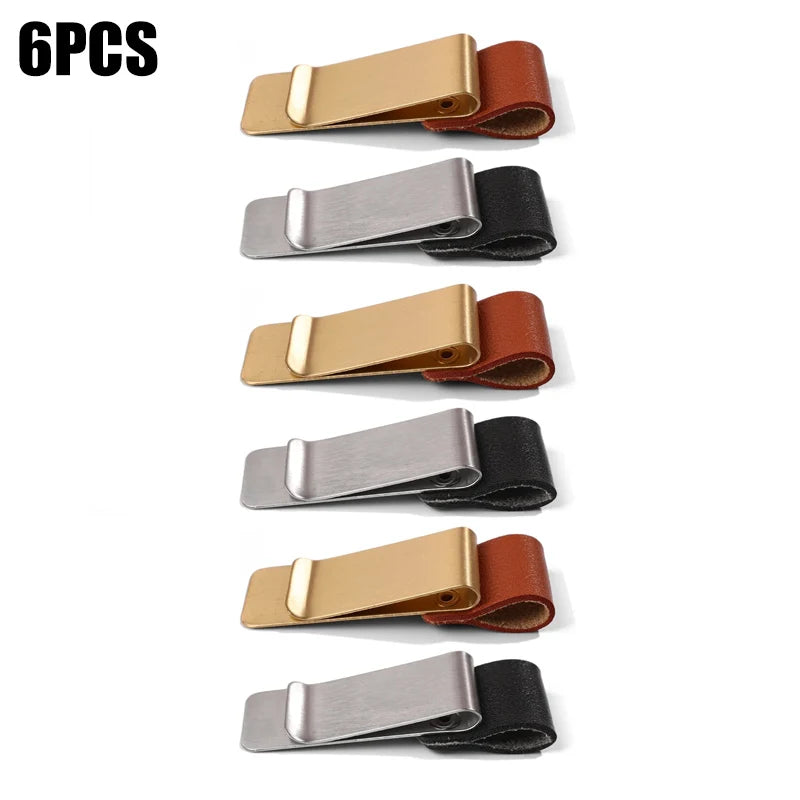 6-1PCS Stainless Steel Leather Pen Holder Pencil Clamps Notebook Bookmark Practical Organizer Clip Pen Holder Office Stationary