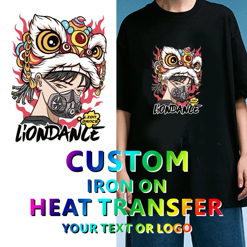 Custom DTF Heat Transfer Labels Iron On Washable Logo Tags for T-Shirt Clothing Apparel