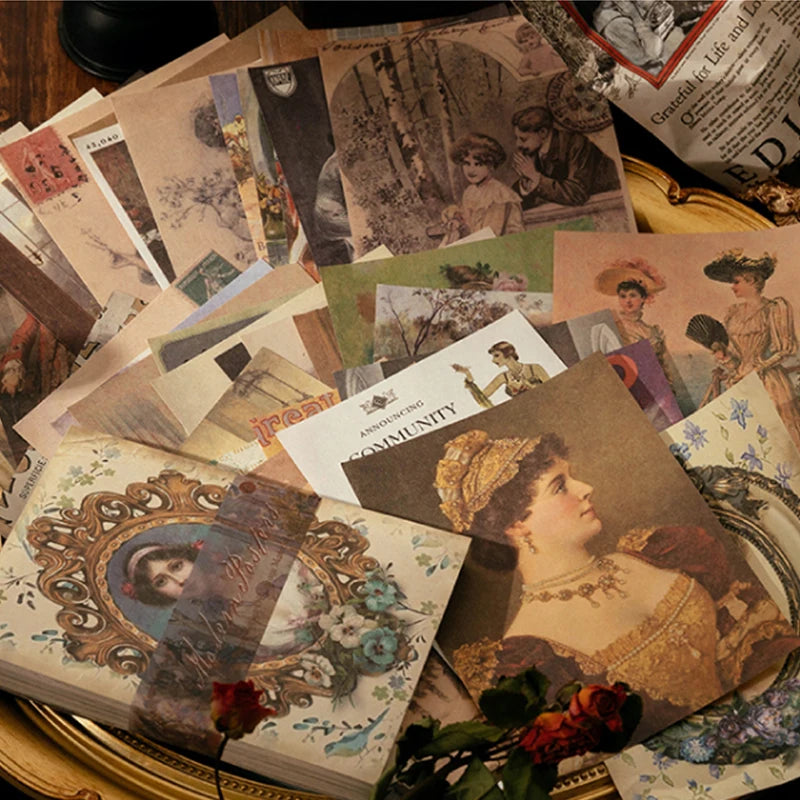 8 Style100Pcs/book Memo Material Paper Vintage Artistic Character Message Card Beautiful Flowers European Style DIY Hand Account