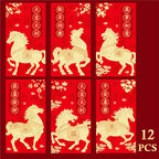 12-Pack 2026 Year of the Horse Chinese New Year Lucky Money Envelopes, Cartoon Red Packet for Spring Festival