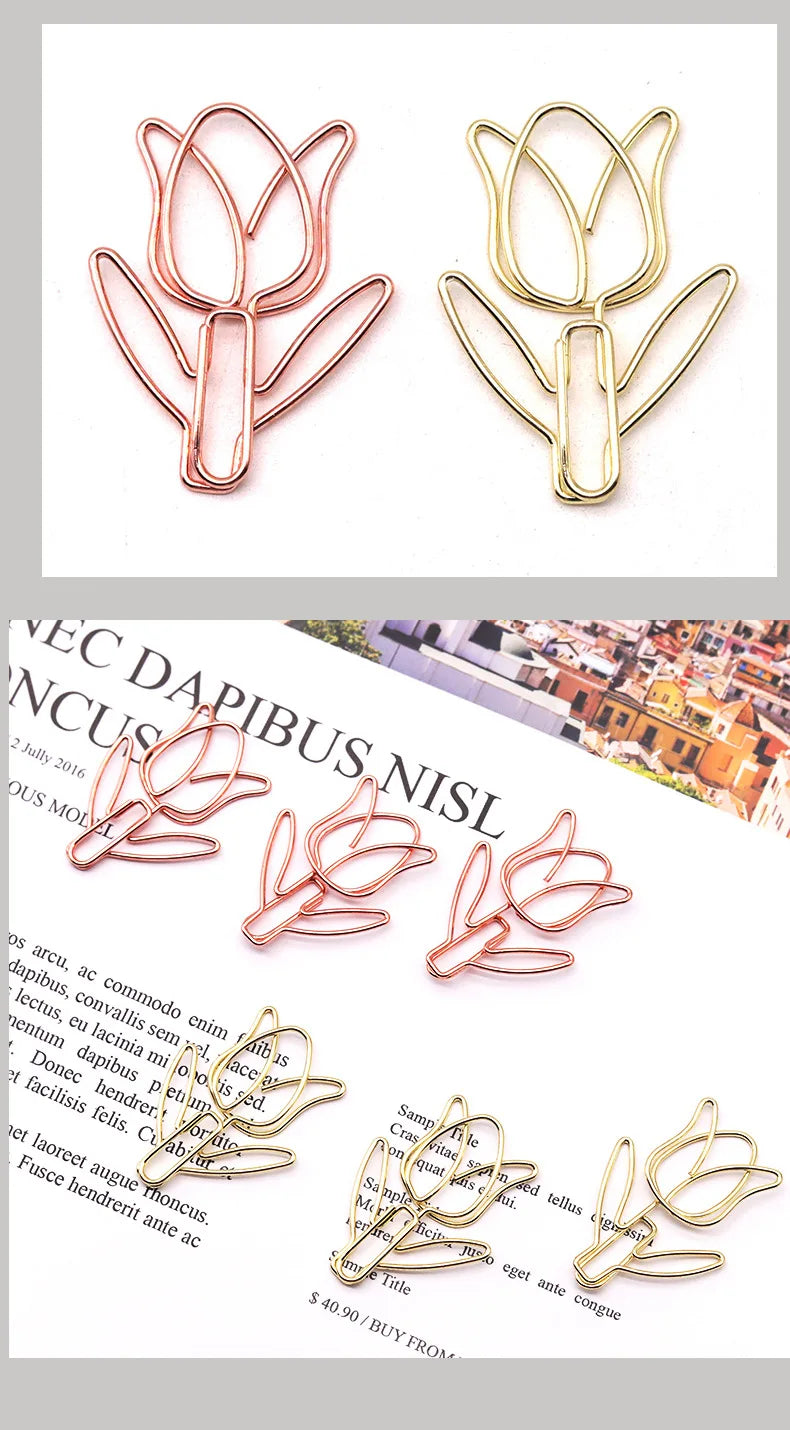 20/50PCS Tulip Paper Clips Kawaii Notebook Planner Bookmarks Korean Stationery Ticket Photo Clip Office Supplies Bookmark Folder