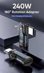 NNBILI 180 Rotation PD240W USB3.1 USBC to Type C OTG Adapter 5A Fast Charge Cable Converter for iPhone 16 MacBook Samsung Xiaomi