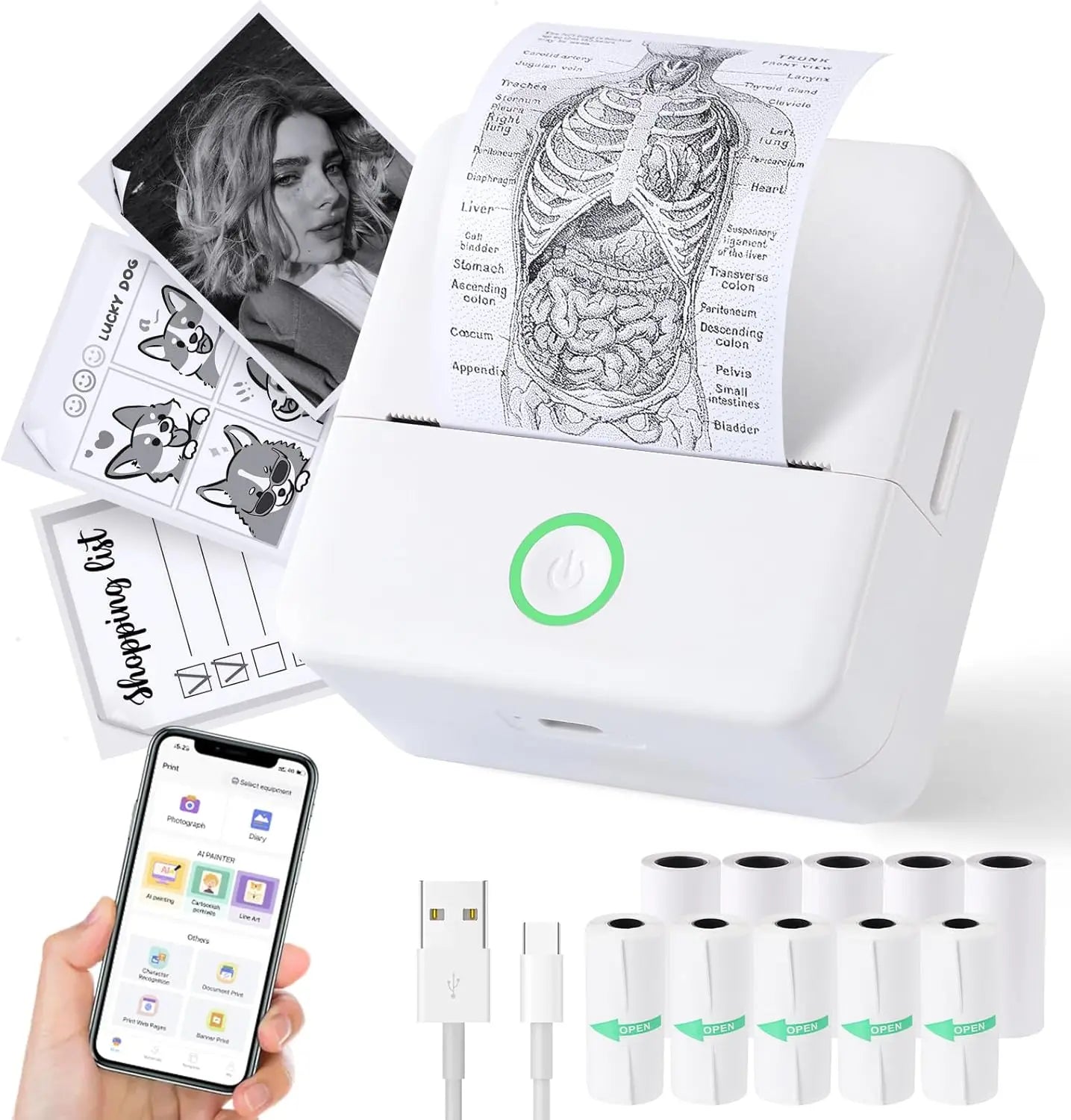 Thermal Mini Printer, Portable Inkless Sticker Maker,Bluetooth Free Cut Small Pocket Printer for Children DIY 57mm Photo Print