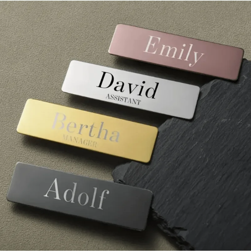Customized Exclusive Name Badges Engraved Department Name Labels Personalized Metal Identity Cards tag Name Labels in Pin Style