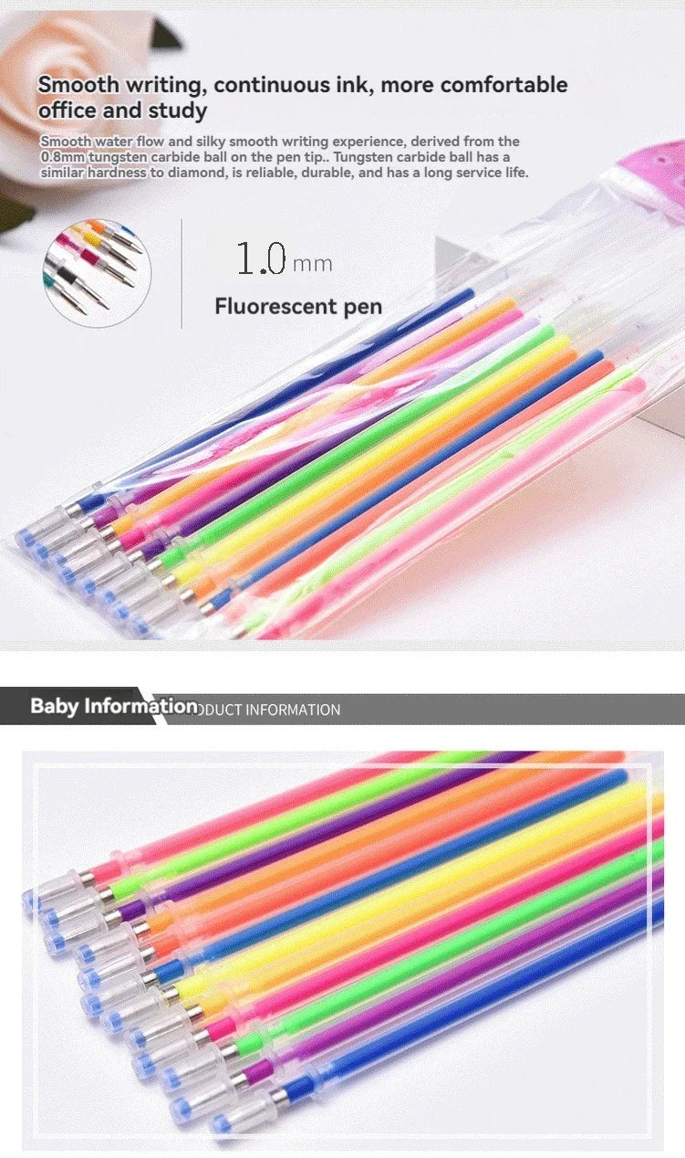 12-100pcs Glitter Pen Refills Set Flash Multicolor Gel Pen Refill Core DIY Art Writing Painting Graffiti Pen Refills Supplies