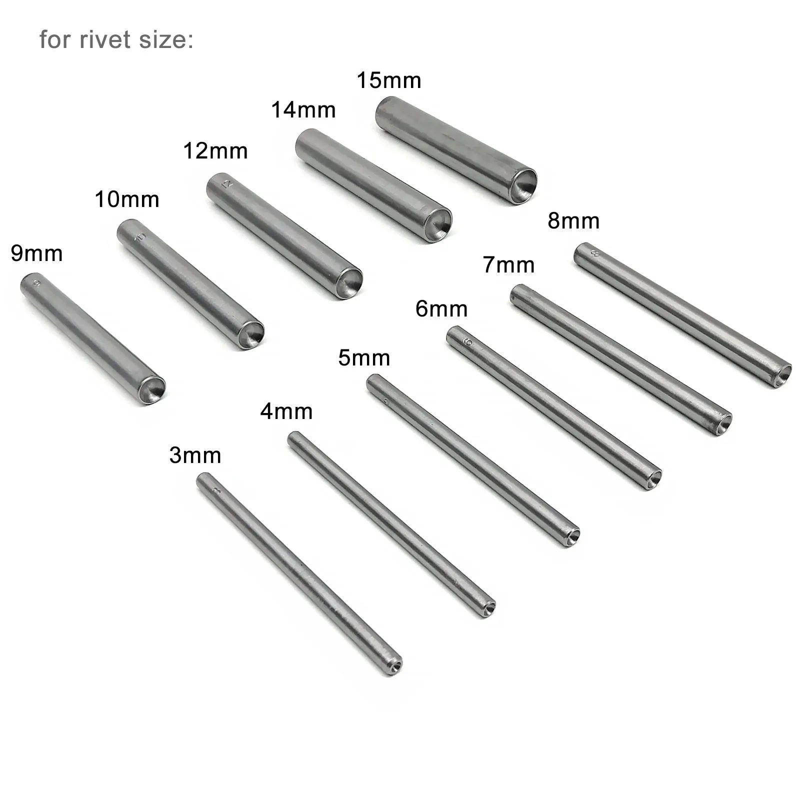 3mm to 15mm Dia Rivet Punch Tool Rod for Metal Decorative Mushroom Domed Semi Ball Half Round Nailhead Spike Stud DIY 45# Steel