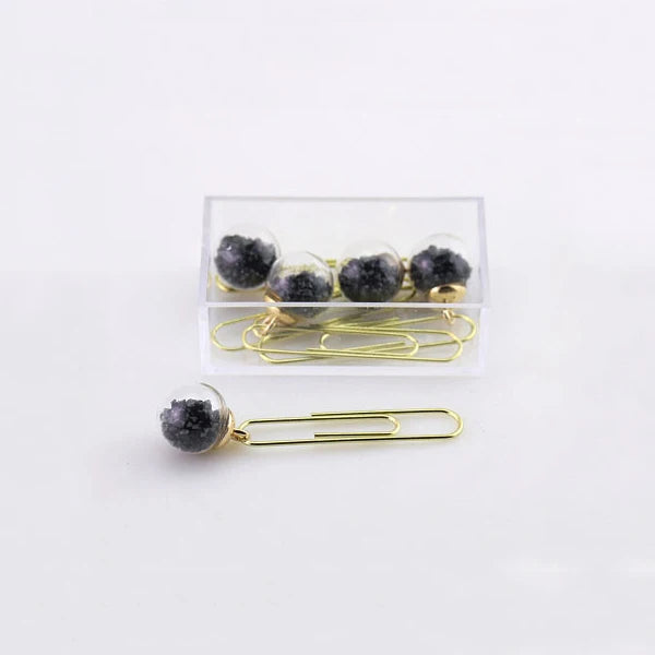 5 Pcs/Set Quicksand Crystal Ball Paper Clip DIY Metal Notes Letter File Binder Clips Bookmarks Office Desktop Storage Stationery