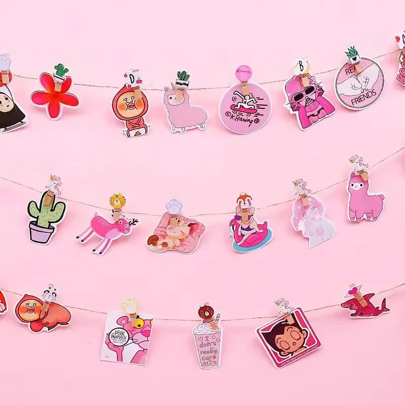 10 Pcs/Lot Creative Cartoon Animal Wooden Clip With Hemp Rope Photo Paper Clothespin Craft Clips Party Decoration Clip
