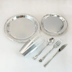 Silver Paper Plates Banner Tablecloth Birthday Party Decor Disposable Tableware Set Baby Shower Wedding Bachelor Party Supplies