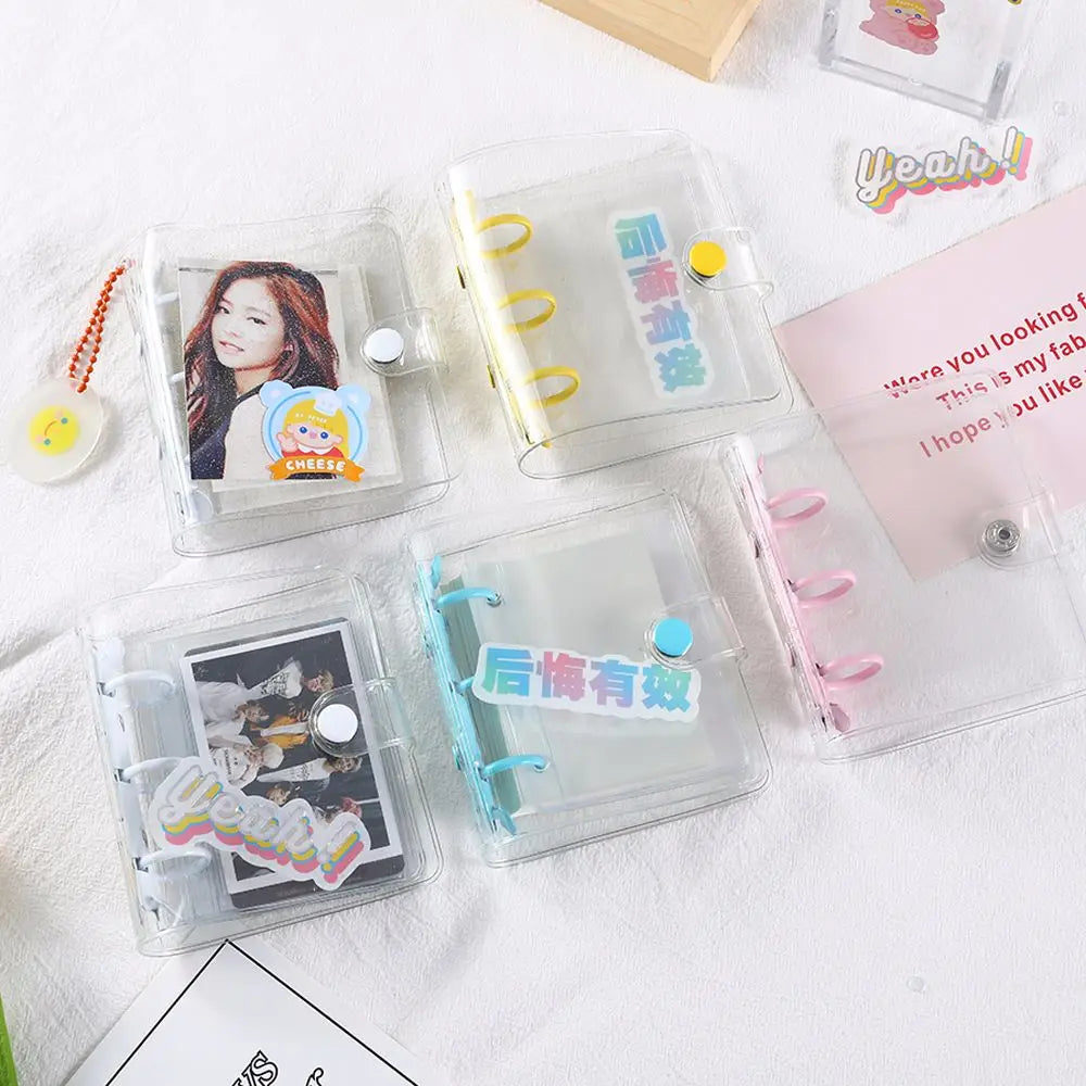 Portable Mini Handbook Glitter Notebook Pages Transparent Binder Notebook Cover Card Organizer 3 Hole Binder Clip Photo album