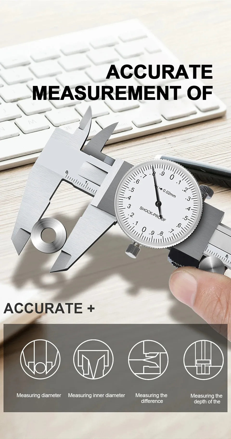 Vernier Calipers 0-150/200mm 0.02mm High Precision Anti-vibration Pachometer Dial Caliper Metal Gauge Ruler Depth Measuring Tool