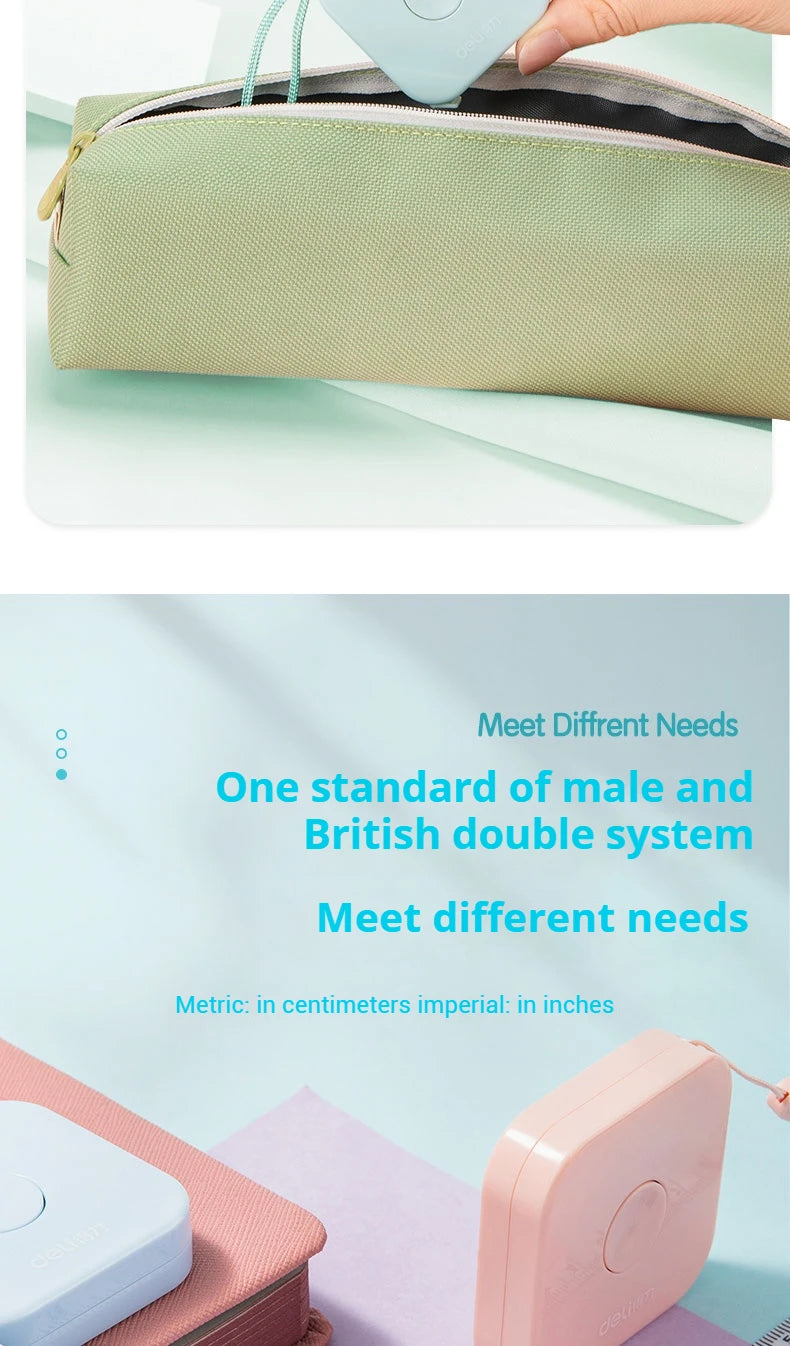 Deli 2-Meter Soft Tape Measure Flexible Telescopic Self-Locking Ruler Customized Centimeter Inch Portable for Human Sewing
