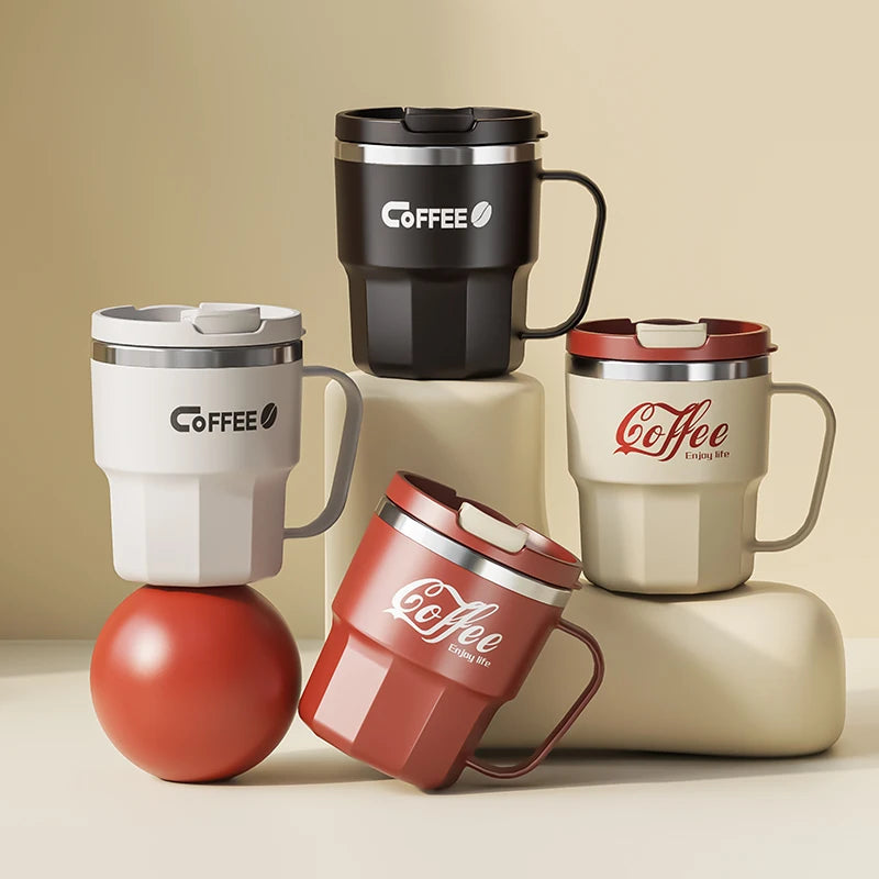400ml Double Wall Insulated Coffee Mug 304 Stainless Steel Coffee Cup With Lid And Handle Reusable Water Cup