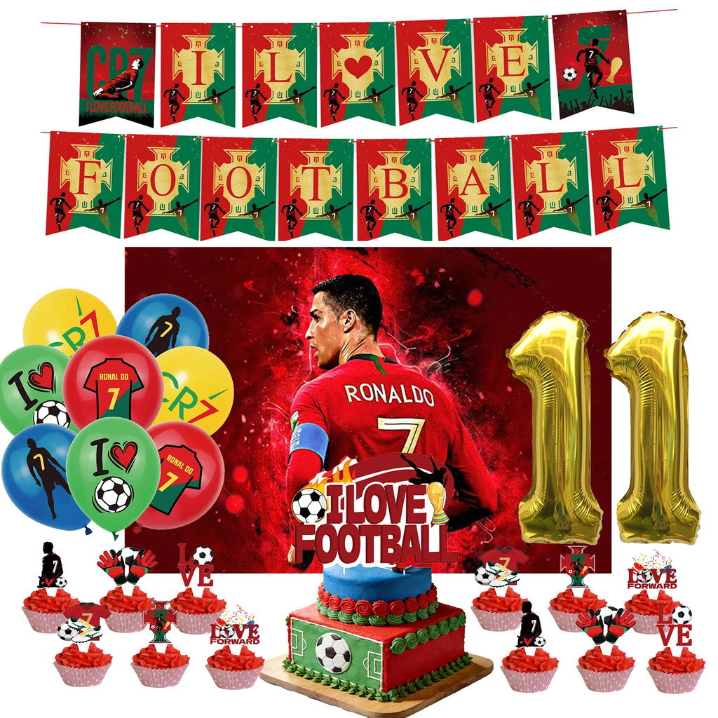 Football Player Theme Party Decoration Soccer Cr&7 Superstar Party Supplies Plate Cup Balloon Banner Paper Backdrop Party Gift