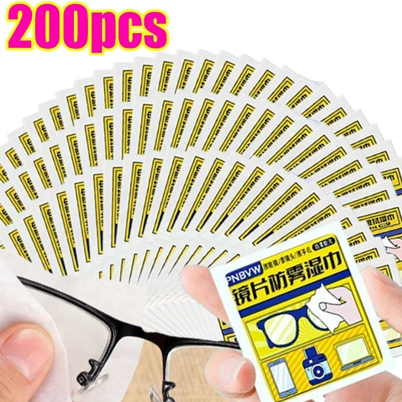 200-10Pcs/Box Glasses Cleaner Wet Wipe Disposable Anti Fog Misting Dust Remover Cleaning Lens Wipes Sunglasses Phone Screen