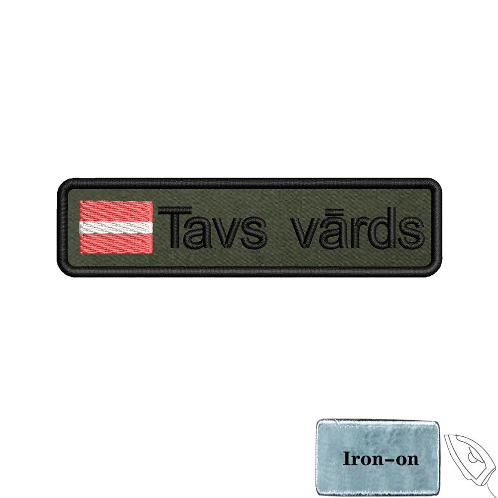 1PC 10cmX2.5cm Custom Name flag Patch Stripes Badge tags Iron On Or Hook Loop Army green Estonia Austria Bulgaria Luxembourg
