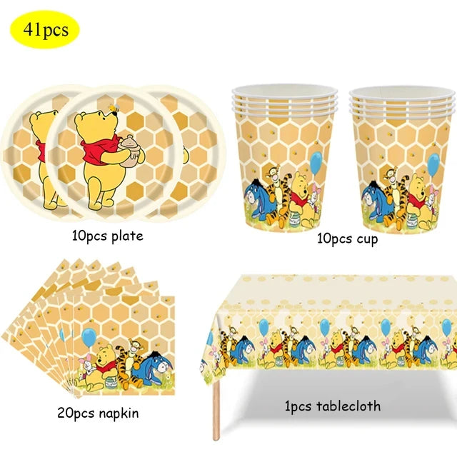 Winnie The Pooh Birthday Party Decoration Plates Napkins Table Cover Balloons Banner Baby Shower Serves 10 Guests Baby Shower