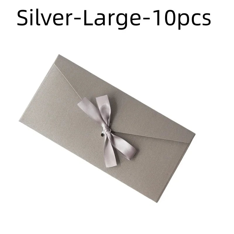 10 Pcs/set Envelope Pearlescent Paper Bow Thicken Ribbon Retro Creative Color Stationery Wedding Invited Gift High Quality