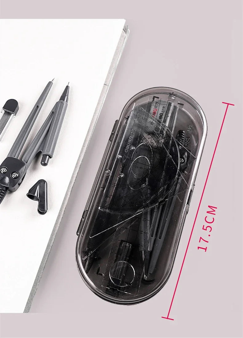 DELI Professional Drafting Tools Set 8PCS Drawing Kit with Compass Ruler Protractor Geometry Set for Students