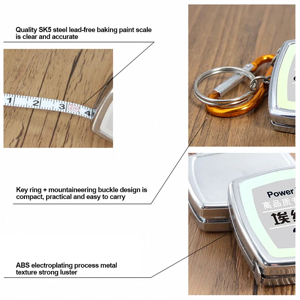 Key Ring Tape Measure Keychain Gauging Tools Retractable Ruler Pull Ruler Measuring Tools Stainless Steel Portable