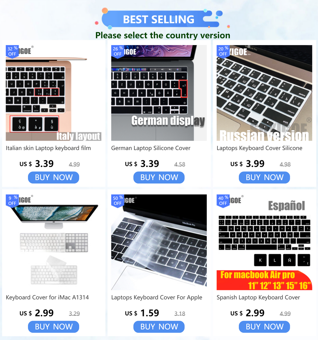 Multi-Language Keyboard Protector Compatible with for MacBook Air/Pro M5-M4 A2779,A3434,A3241 | Arabic, FR, RU, ES, IT Layouts