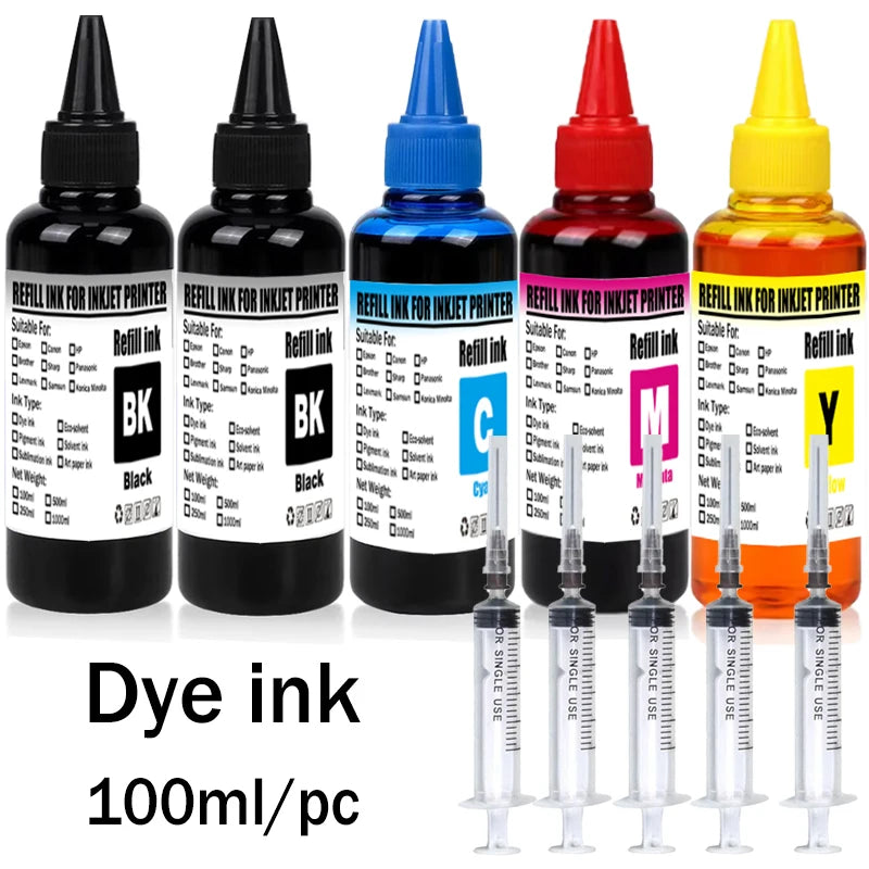 Dye ink Refill kit For HP 301 302 304 305Xl Printer For Epson Canon 40 41 445 446 Brother Lexmark Samsung Dell Inkjet Printer