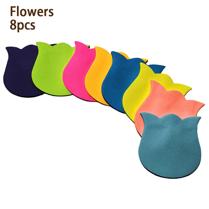 Set of 8 Brightly Colored Self-Adhesive Sticky Notes Featuring Bubbles, Arrows, and Hearts—Perfect for Home and School
