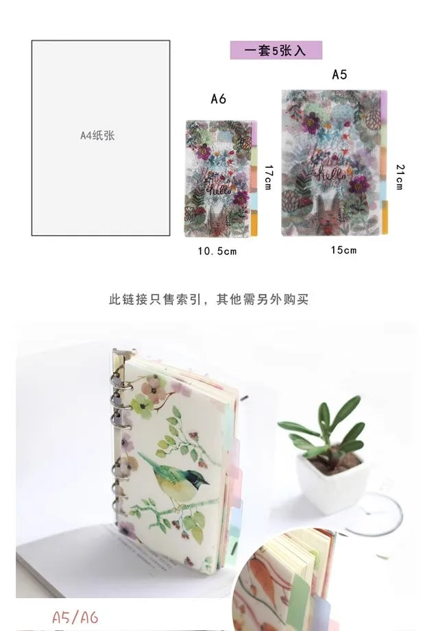 Journal GO 5pcs  PVC Index Divider Only for Loose Leaf A5 A6 Spiral Binder Diary Notebook Index Loose Leaf Notepads