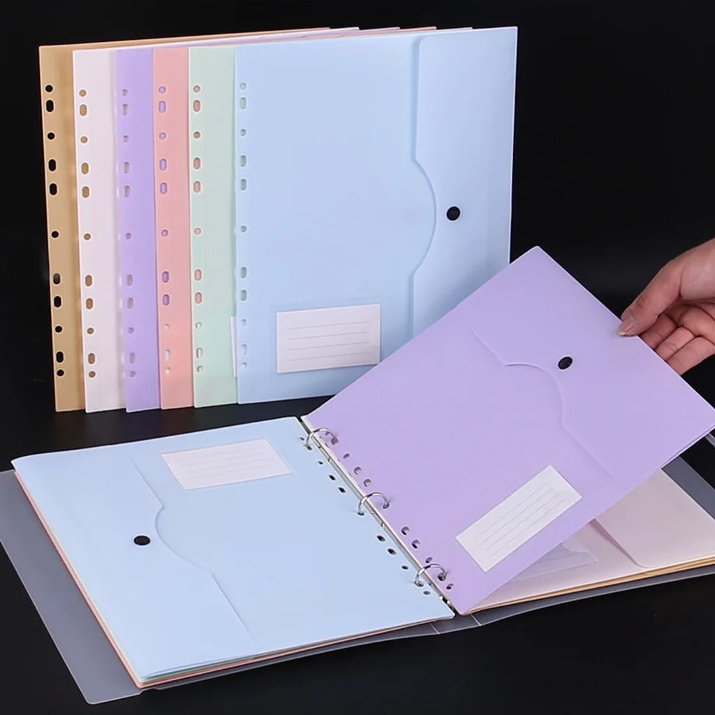 1 Folder + 6 Document Pouches, Transparent 3-Ring A4 Binder With 11-Hole Loose Leaf Pockets School Office Document Organizer