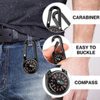 1 Pc Compass Thermometer Carabiner 3 in 1 Mini Compass Carabiner Clip Outdoor Hiking Survival Key Ring Double Sided Metal