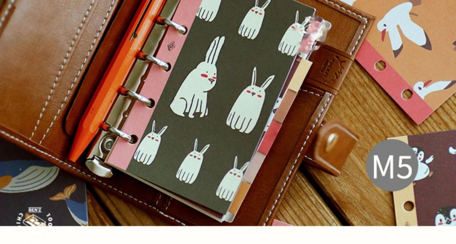Retro Bookmarks Index Pages 6pcs A5/A6/A7/M5 6-Holes Binder Index Divider Cartoon Multicolor Loose-Leaf Notebook Classification