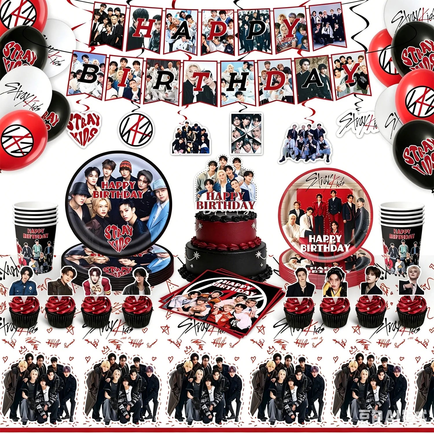 New SK Male Group Birthday Party Theme Decoration Cup Plate Banner Backdrop Gift Bag for Gift Baby Shower Supplies