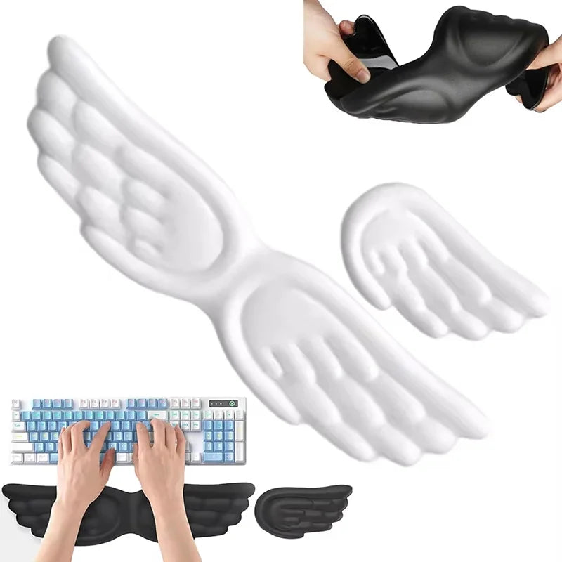 Angel Wings Shaped Keyboard Mouse Wrist Rest Memory Foam Anti-slip Silicone Ergonomic Wrist Guard Table Mat Mouse Pad For Laptop