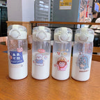 DIY 400MLSchool Bottle Plastic Customize Print Name Kid's Children Cup Straw Tube Ring Handle Easy Take Food Safety Material
