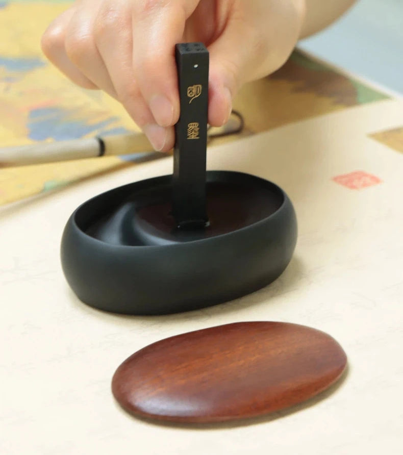 She Inkstone with Lid Antique Chinese Ink Stone for Calligraphy Writing and Traditional Painting Practice Natural Rock Inkstone