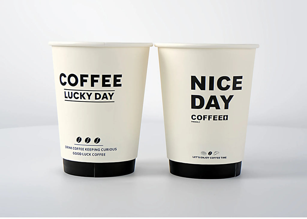 50pcs Thick Double-layer Coffee Paper Cup Disposable 90mm Caliber Hot Drink Leak Proof with Lid Shop Takeaway Paper Cups