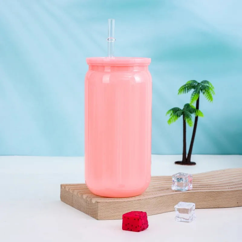 Transparent Straw Colored Plastic Cup Eco-Friendly Straw Cup Portable Water Bottle With Lid For Cold Milk Drinks Straw Material
