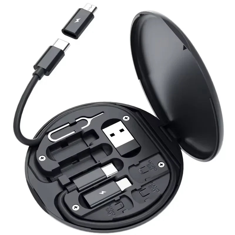 Portable Multi-functional Data Cable Storage Box, 60W Fast Charging Mobile Phone Holder, Charging Cable Set, Multi Head Adapter