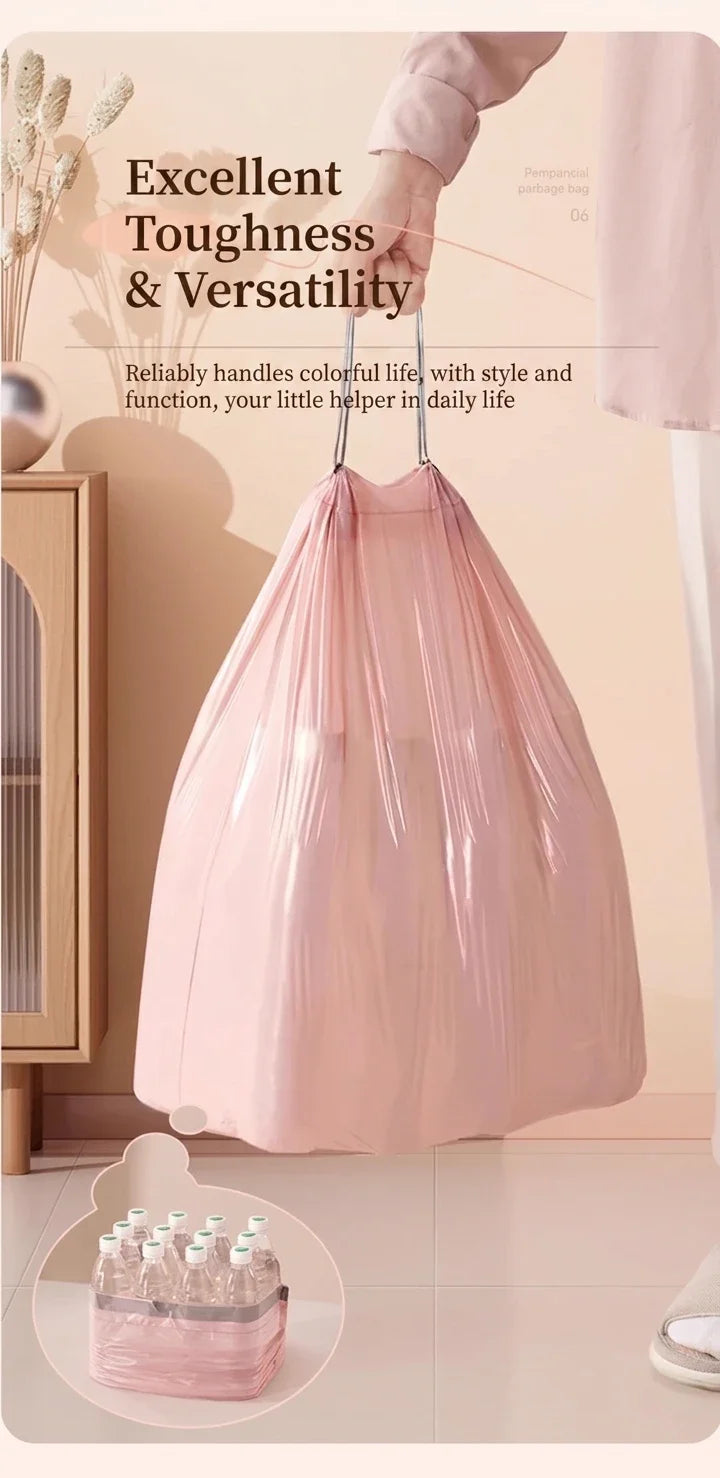 Pink Drawstring Trash Bags, Thickened Leakproof Tear Resistant Easy Tie Odor Resistant for Kitchen Bathroom Office Daily Home Use Households Busy Families Small Trash Can Liners Household Cleaning Garbage Bags