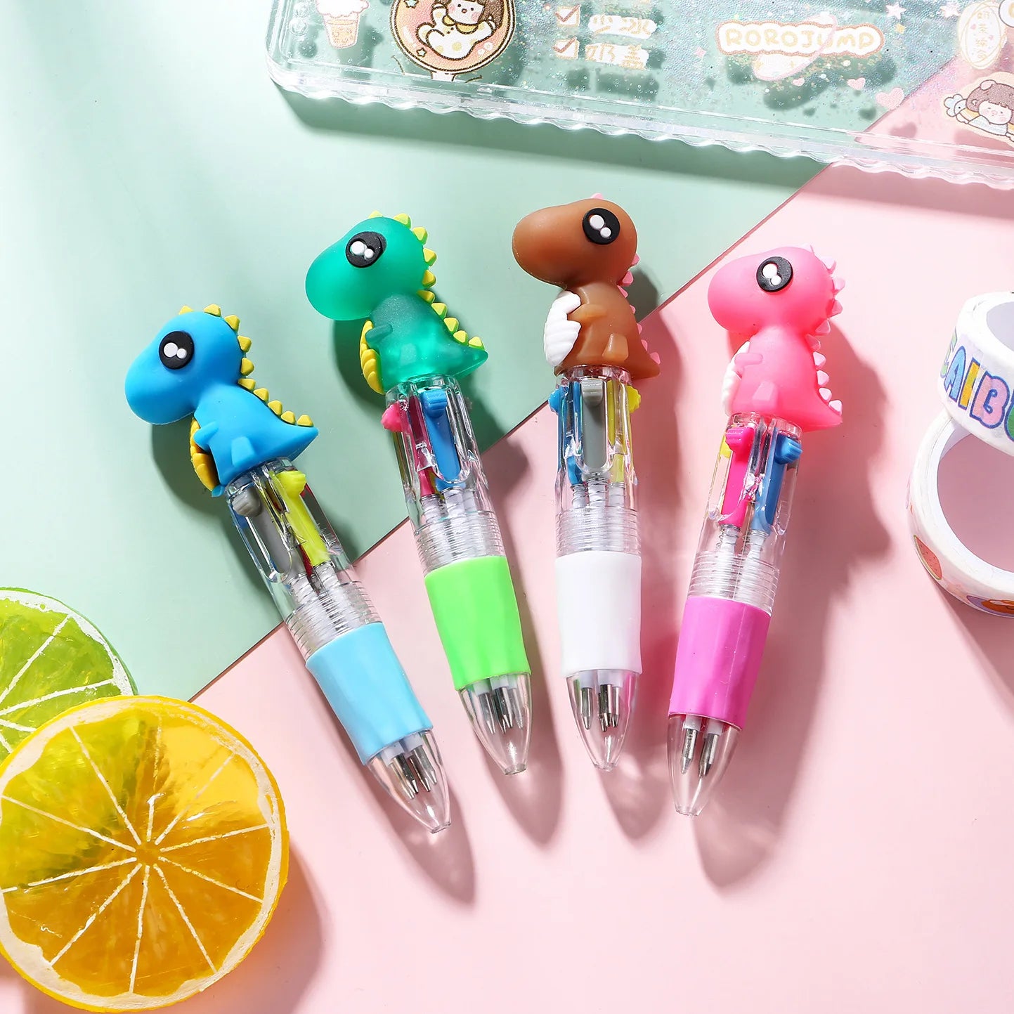 10Pcs/Lot Cute Cartoon Dinosaur Mini 4 Color Ballpoint Pen Kawaii Four Colors Pens School Office Supplies Kids Stationery Gifts