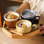 YWDL Japanese Cartoon Cat Coffee Mug With Animal Cat Pattern Lid Small Dish Cute Breakfast Cup Creative Coffee Cup Milk Cup Gift