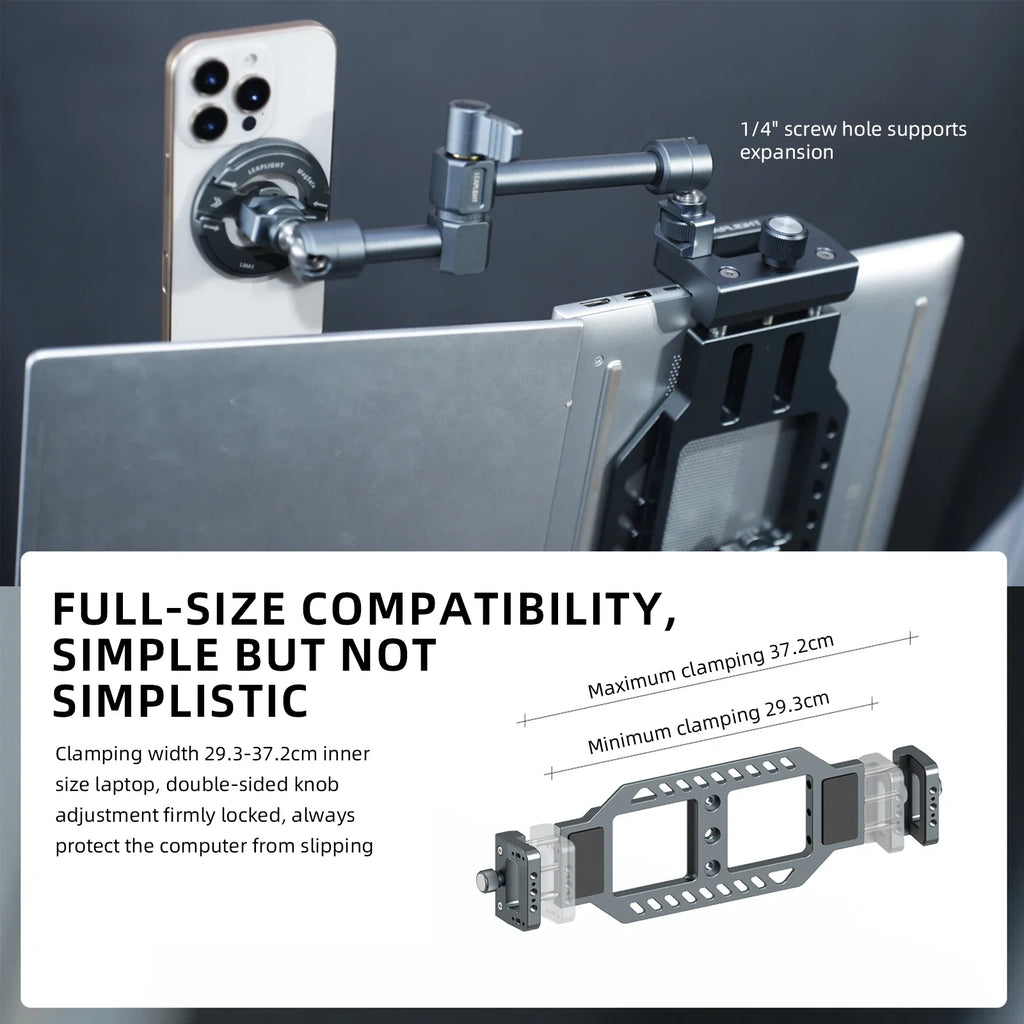 LEAPLIGHT Aluminum Alloy Laptop Stand Horizontal Vertical Screen Clamp Portable Holder W/ Arca Swiss Plate 1/4' Screw for Tripod
