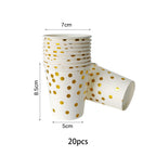 White Gold Birthday Disposable Tableware Polka Dots Paper Plate Cup Napkin Tablecloth Wedding Birthday Party Decoration Supplies